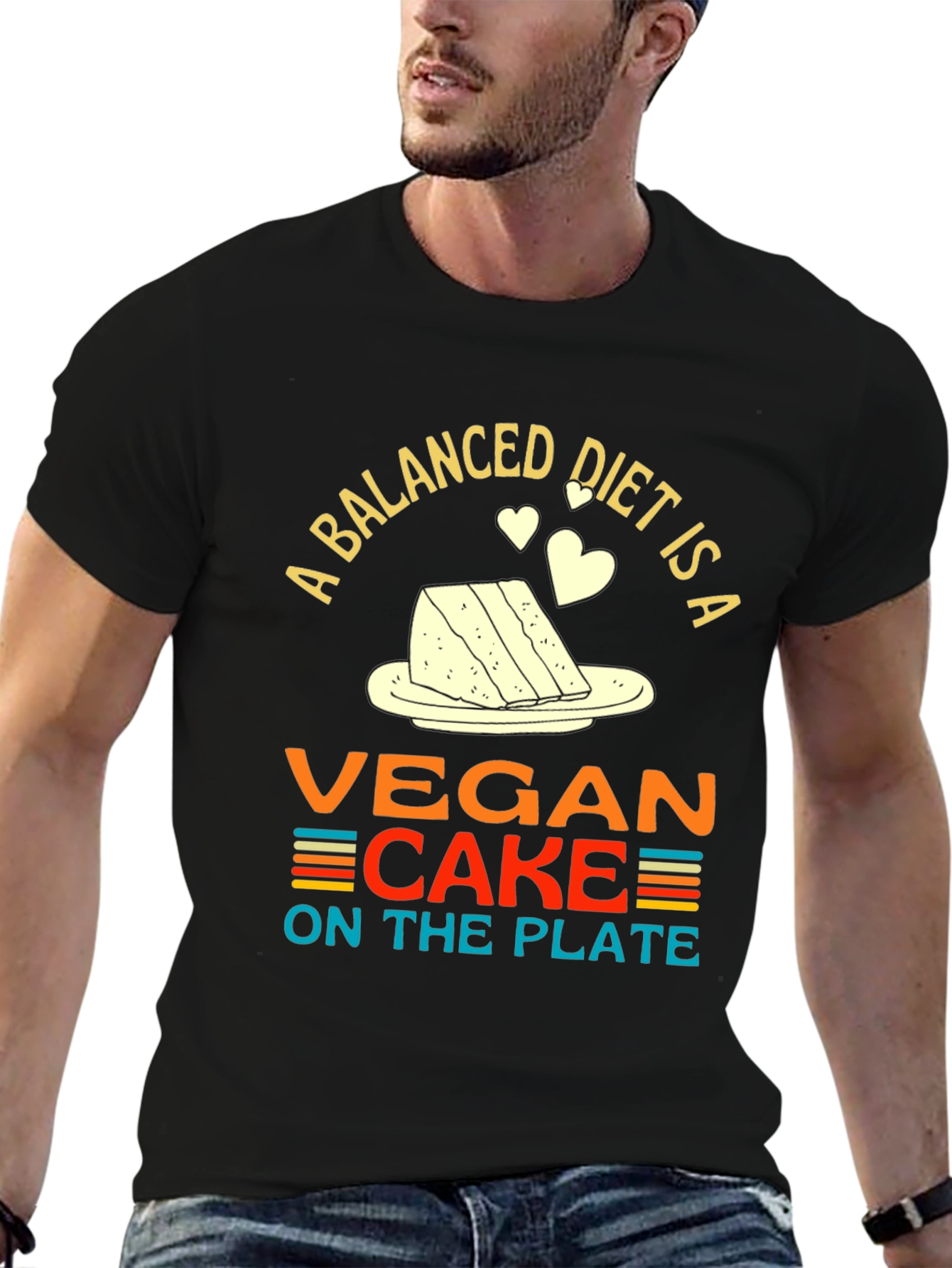 Black Vegan Cake Diet T-Shirt - Funny Vegan Gift view 6