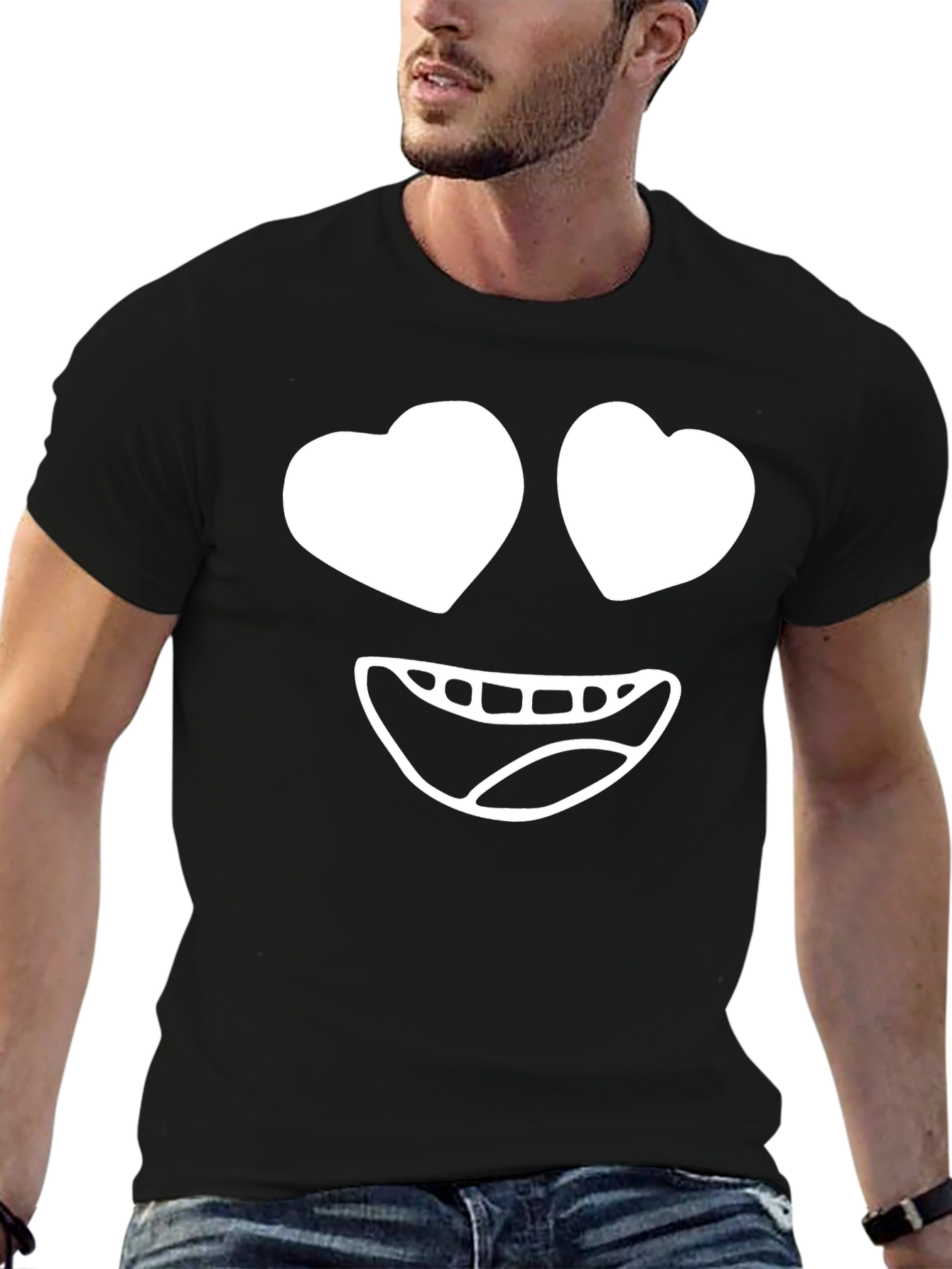 Black Heart Eyes Emoji Black T-Shirt view 6