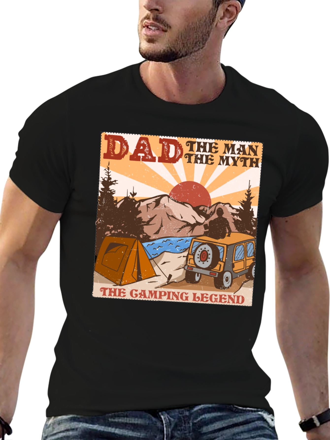 Black Dad Camping Legend Graphic Tee view 6