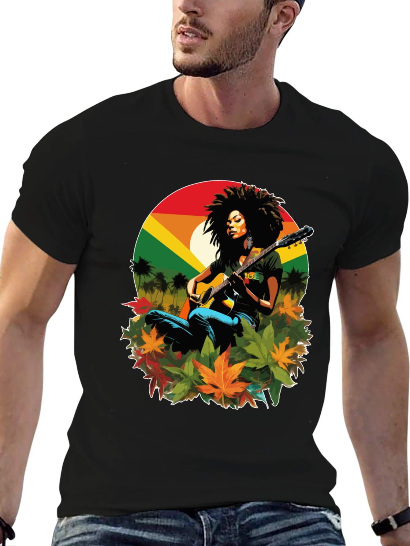 Black Rasta Woman Guitar Graphic Tee view 6