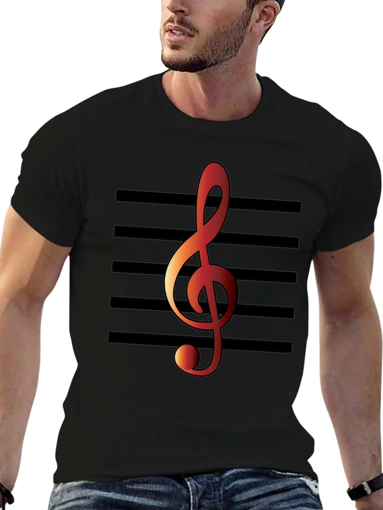 Black Musical Note T-Shirt - Treble Clef Design view 6