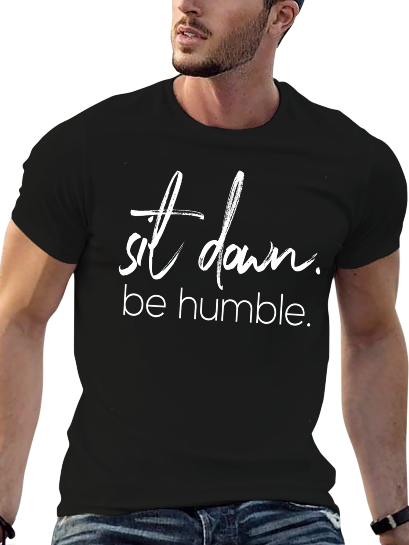 Black Sit Down Be Humble T-Shirt, Trendy Slogan Tee view 6