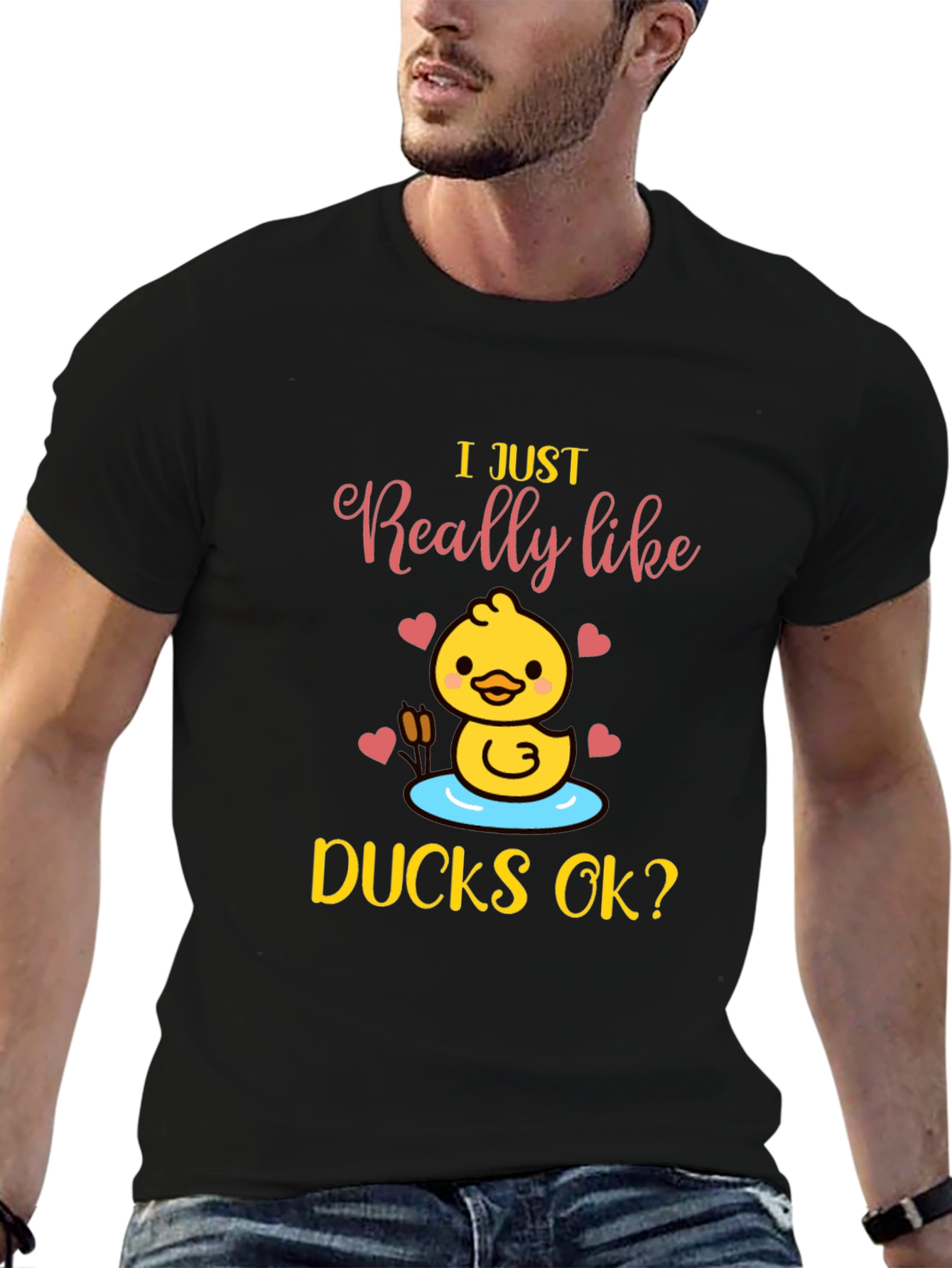 Black I Just Really Like Ducks OK? T-Shirt view 6