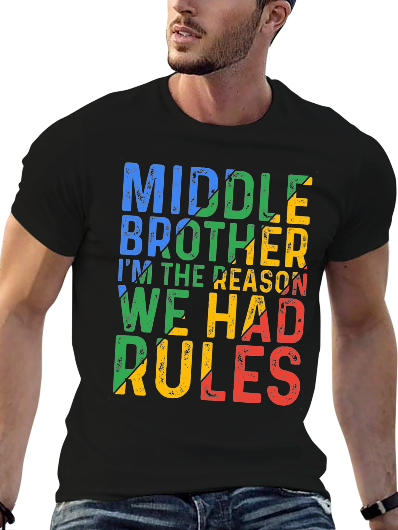 Black Middle Brother T-Shirt: I'm The Reason We Had Rules view 6