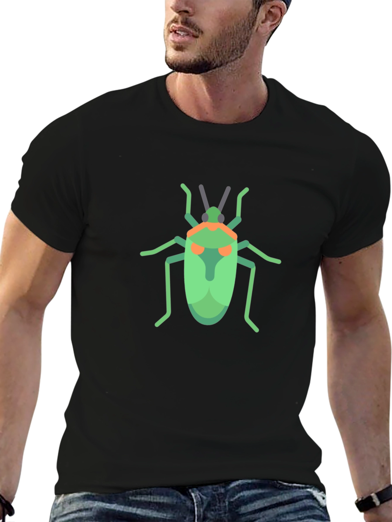 Black Geometric Bug Graphic Tee - Black Cotton T-Shirt view 6
