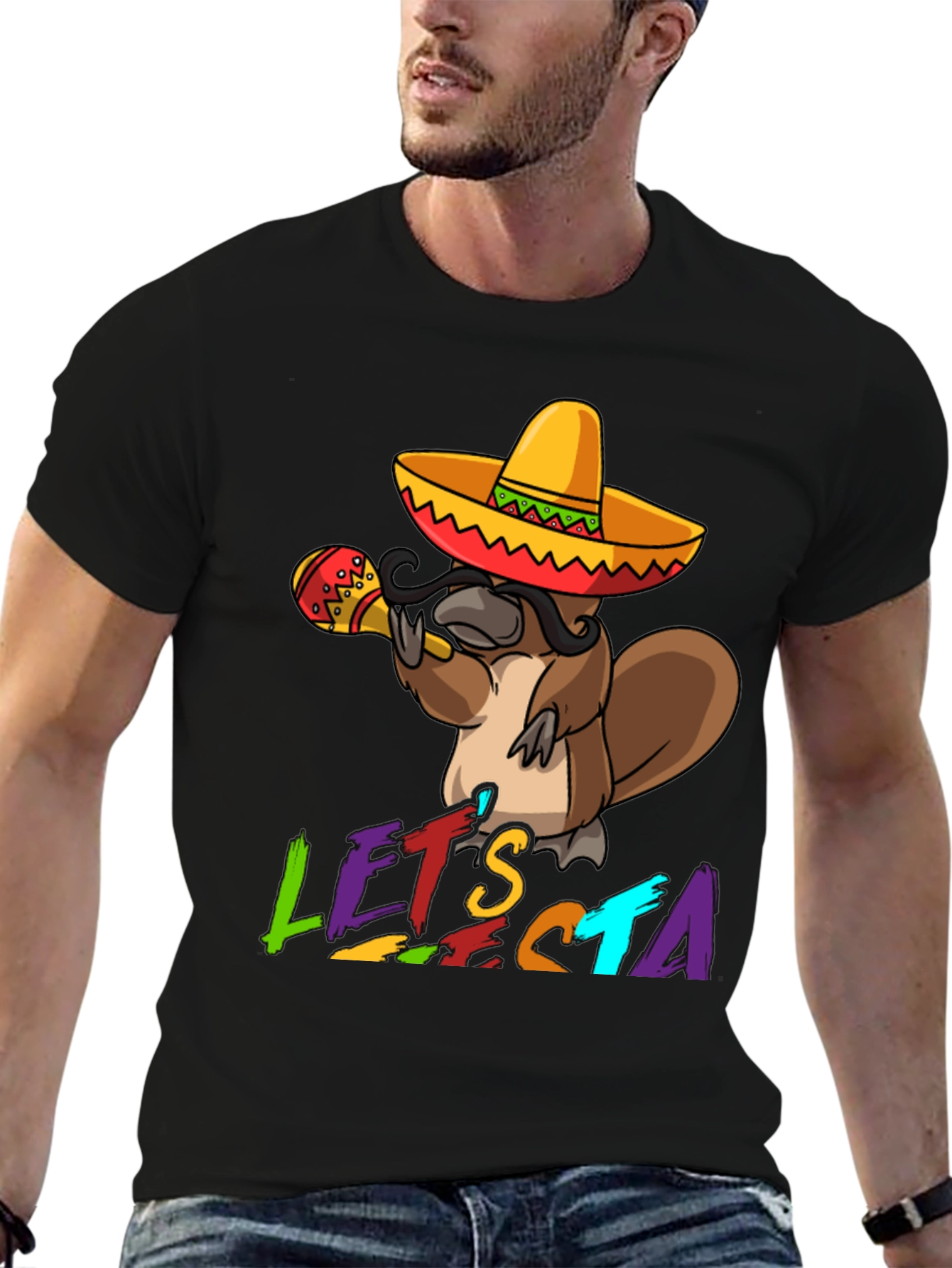Black Let's Fiesta Platypus T-Shirt view 6