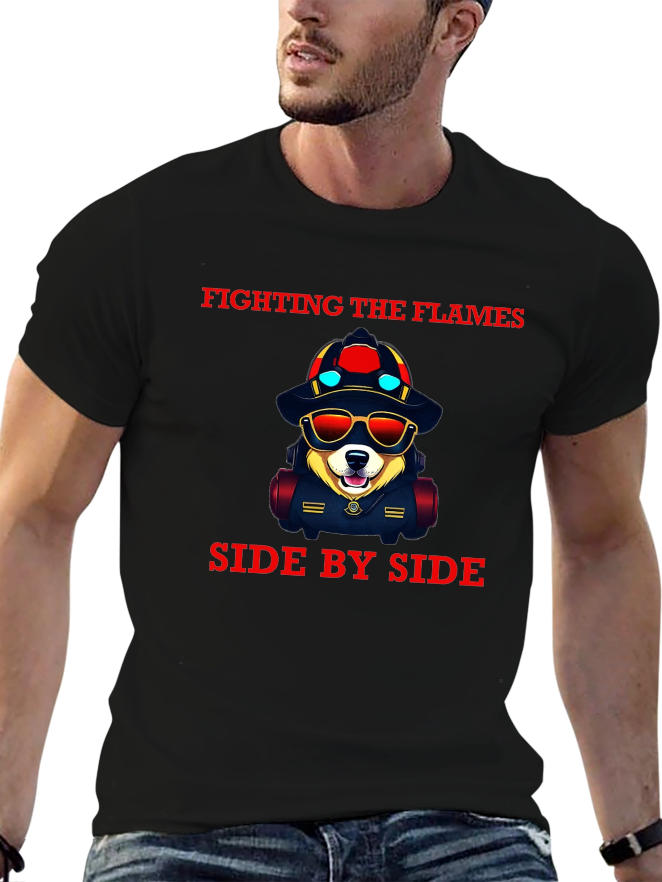 Black Firefighter Dog Graphic Tee view 6