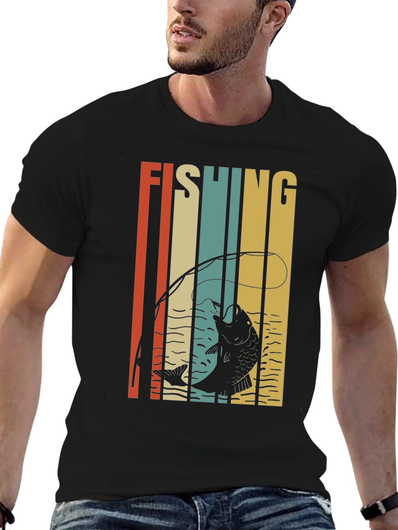 Black Retro Fishing Graphic T-Shirt - Black view 6