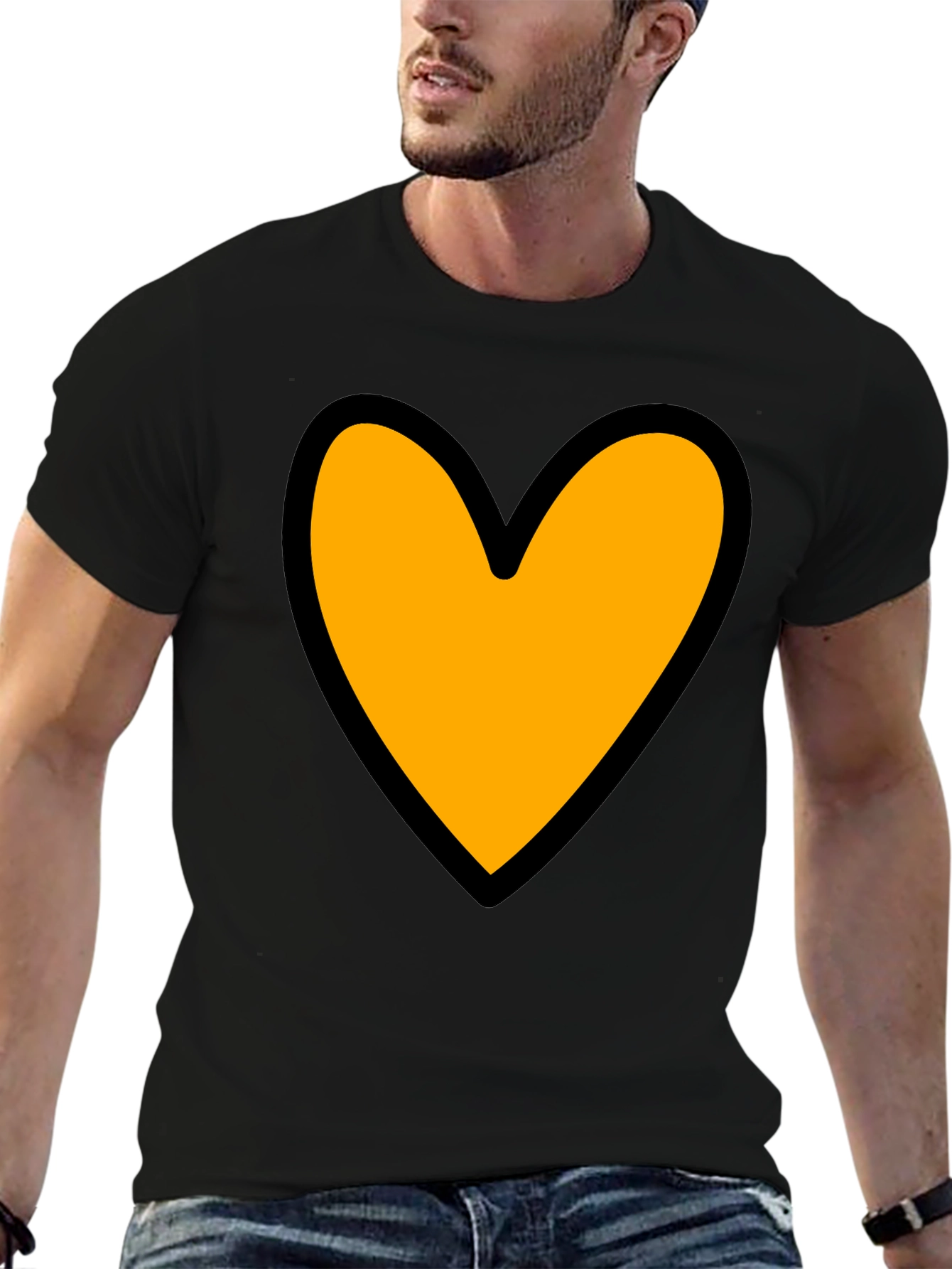 Black Heart Graphic Tee - Black Cotton Blend Casual T-Shirt view 6