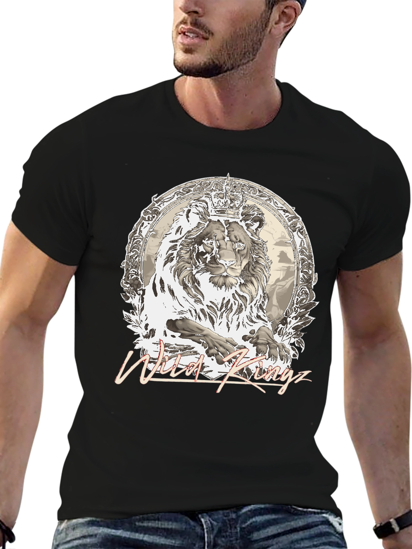 Black Wild Kingz Lion Graphic Tee - Black view 6
