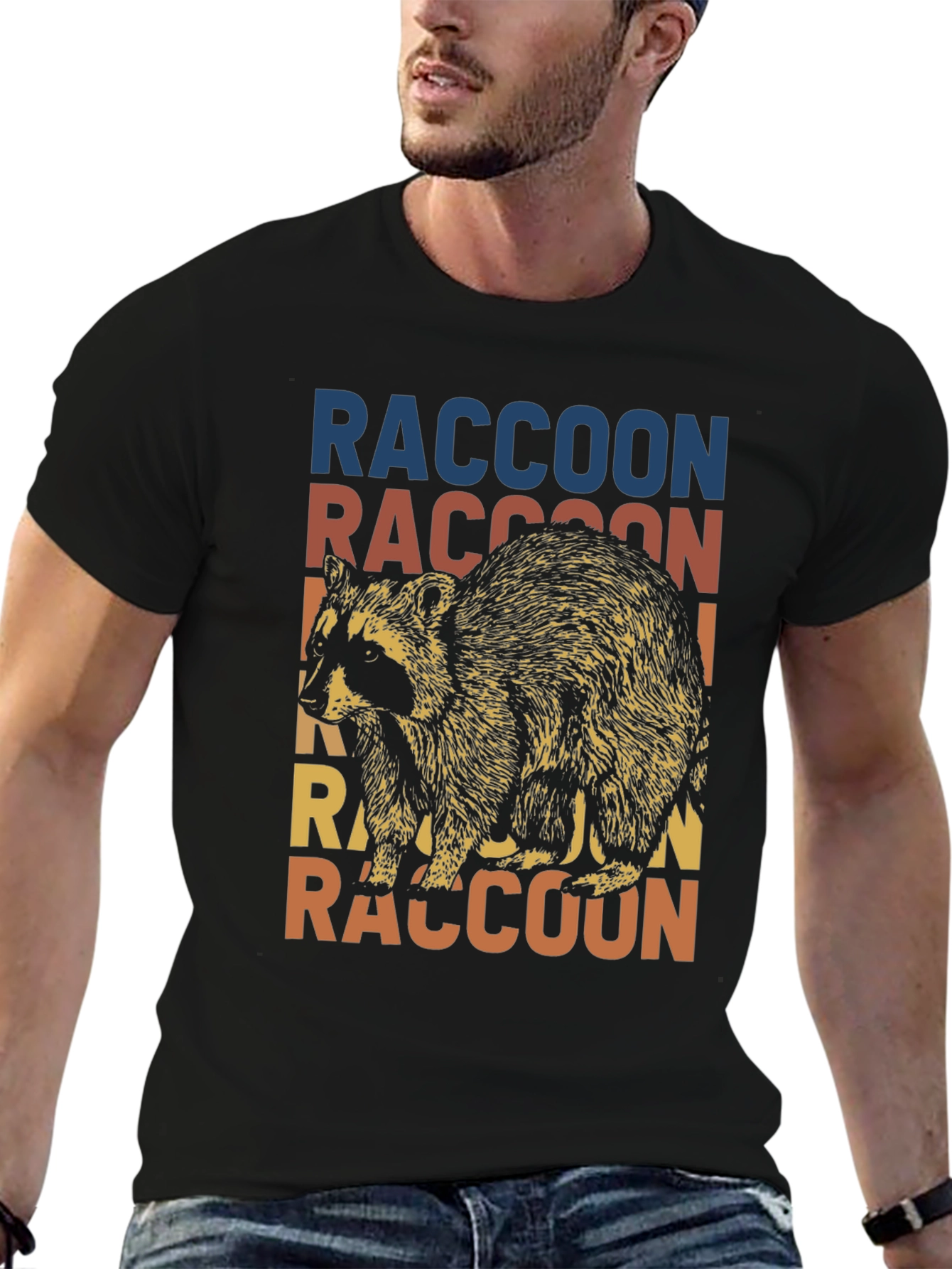 Black Retro Raccoon Graphic T-Shirt - Vintage Style Tee view 6