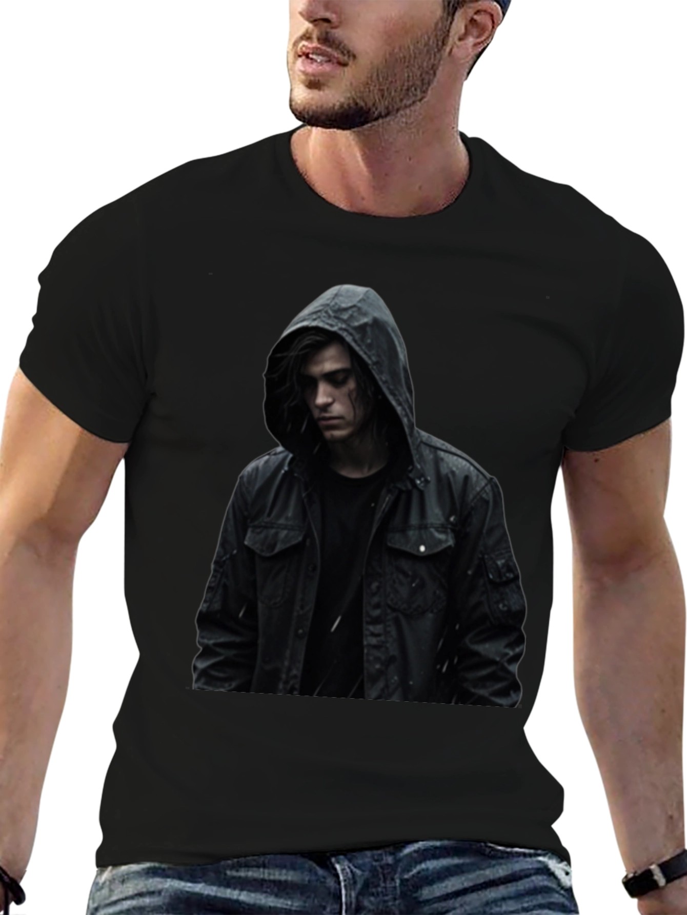 Black Hooded Figure Graphic Black T-Shirt view 6