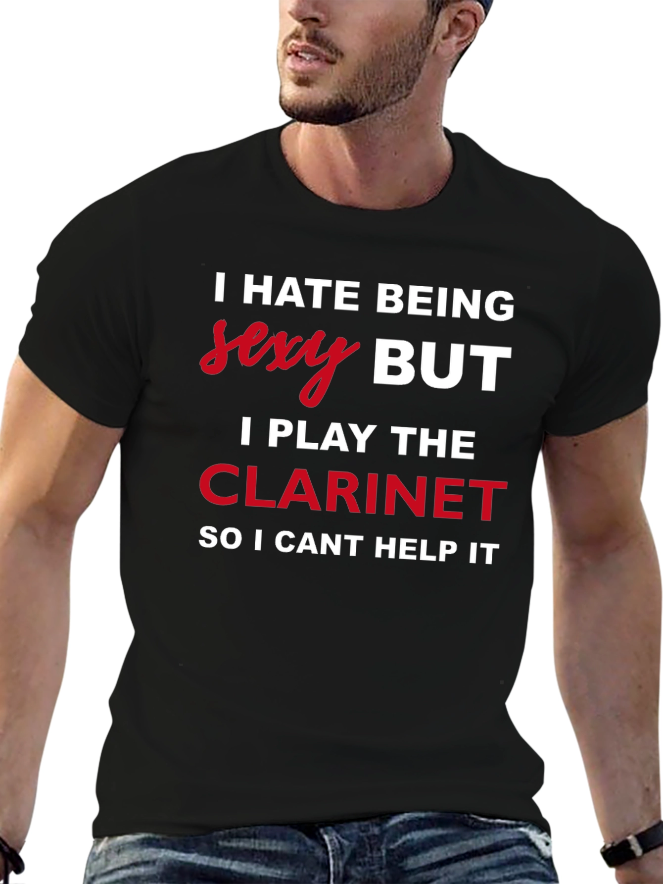 Black I Hate Being Sexy Clarinet Player T-Shirt view 6