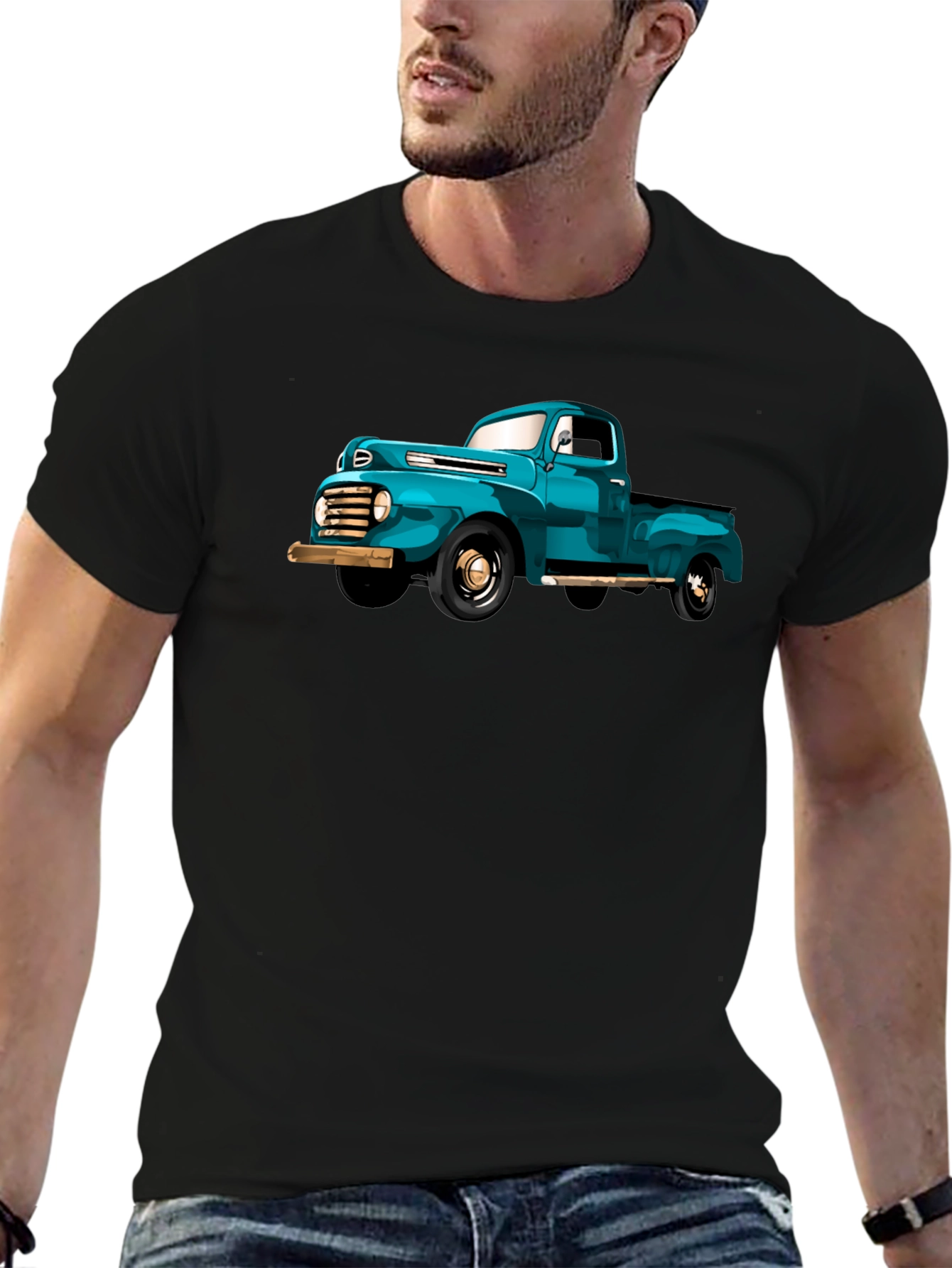 Black Vintage Truck Graphic Tee - Classic Car Lover's Shirt view 6