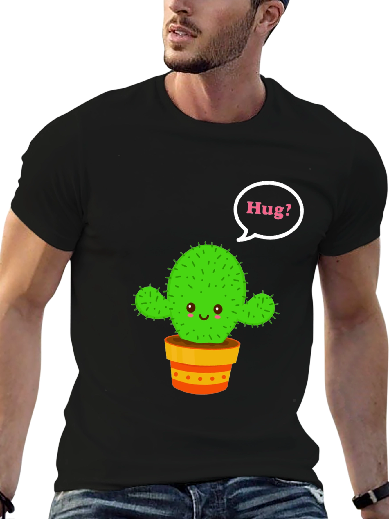 Black Cactus Hug T-Shirt - Cute Graphic Tee view 6