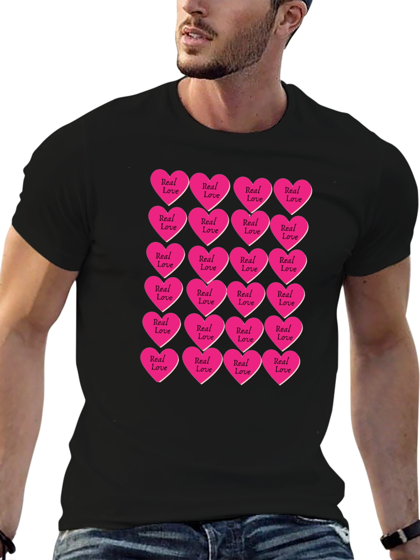 Black Real Love Hearts T-Shirt - Graphic Print Tee view 6