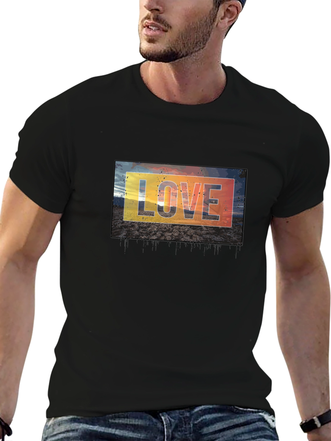 Black Love Graphic Tee - Black Cotton Blend Casual T-Shirt view 6