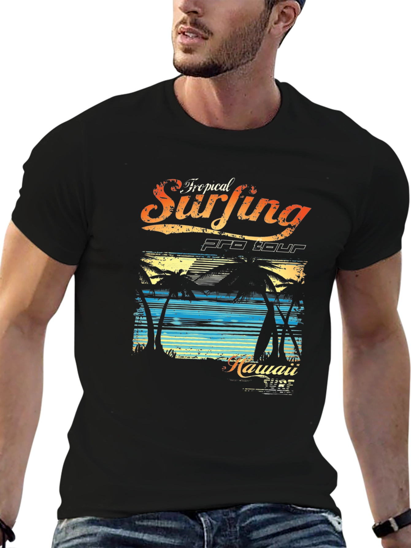 Black Tropical Surfing Pro Tour Hawaii T-Shirt view 6
