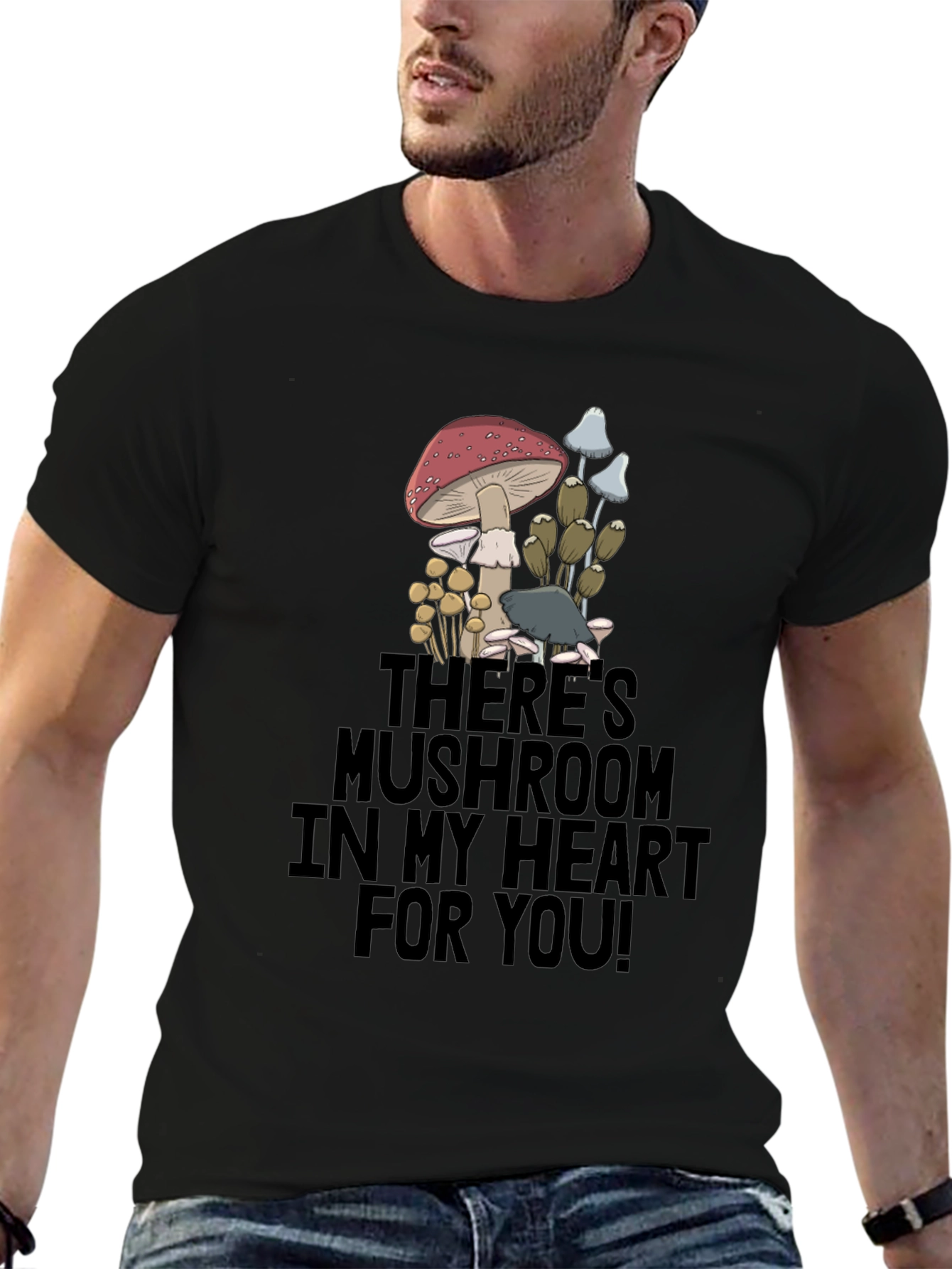 Black Mushroom Heart Graphic T-Shirt - Funny Novelty Tee view 6