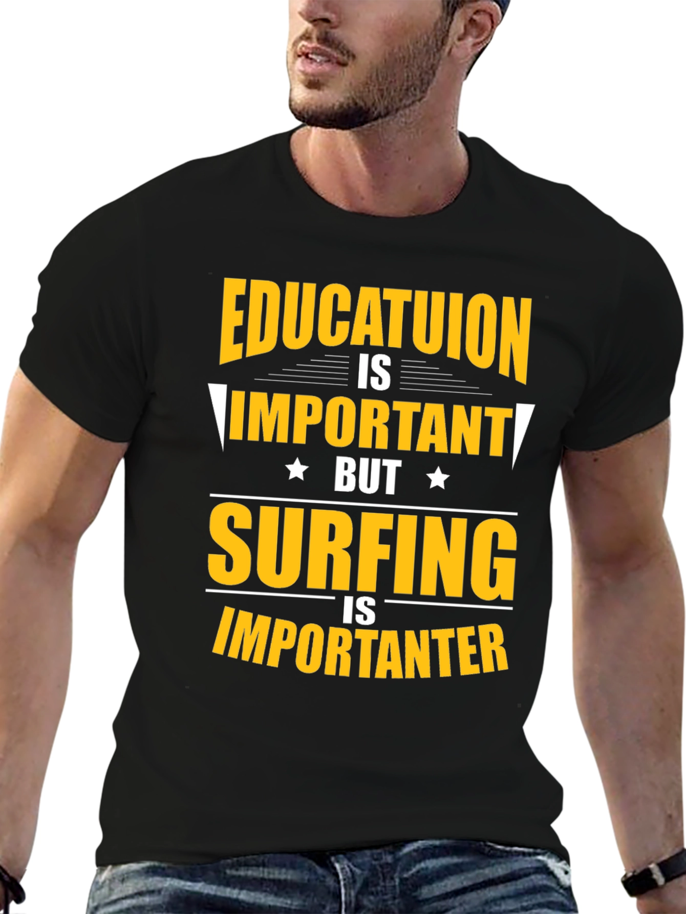 Black Funny Surfing Education T-Shirt view 6