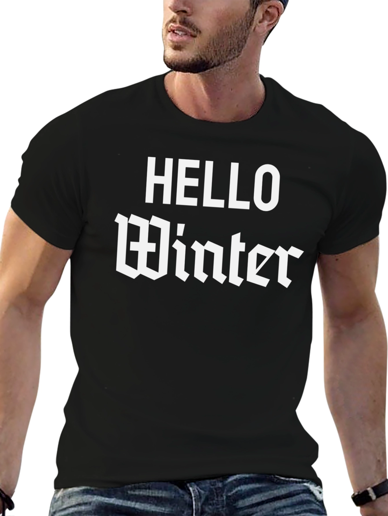 Black Hello Winter Graphic Tee - Black Cotton Blend view 6