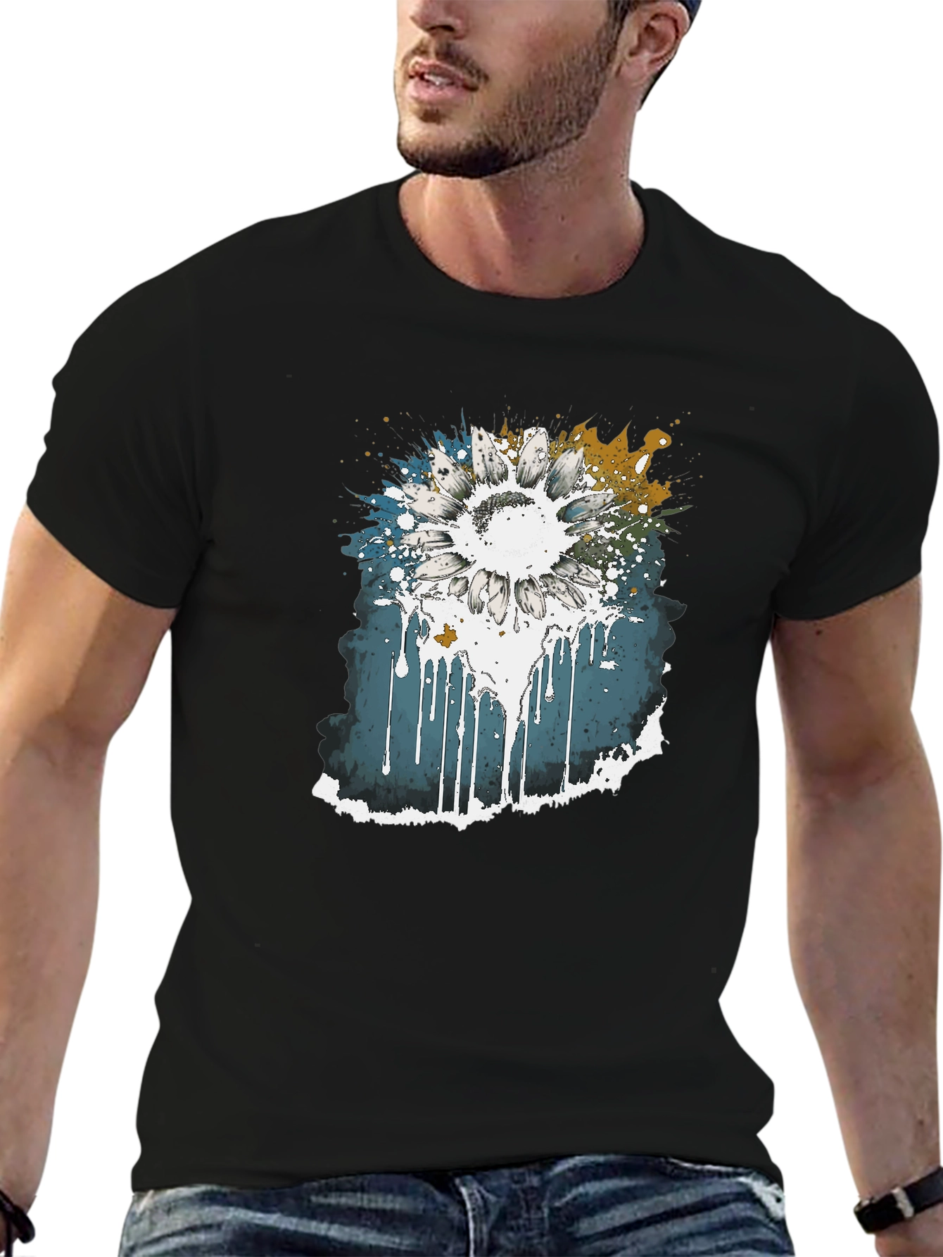Black Sunflower Splash Graphic Tee view 6