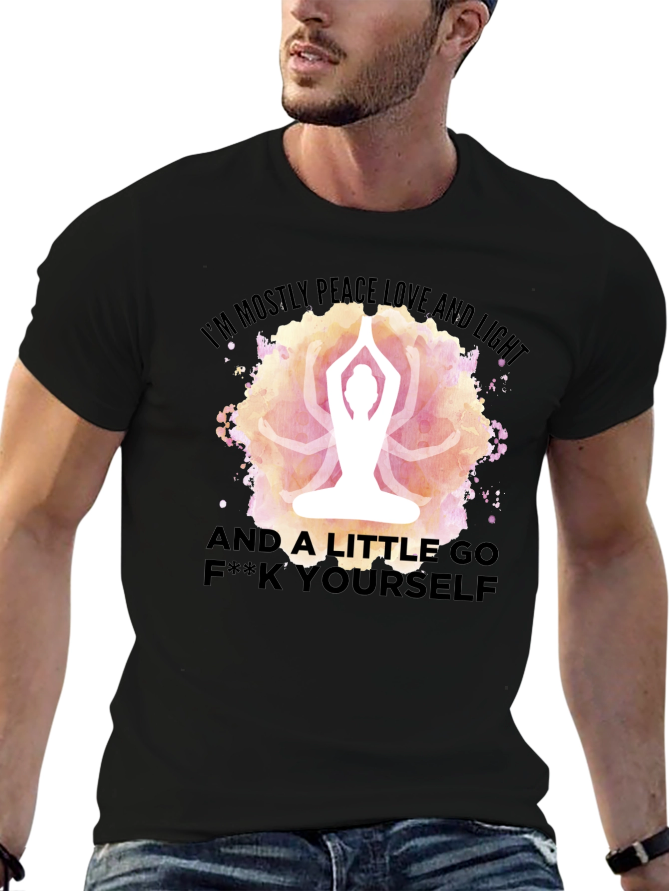 Black Peace Love Light Yoga Funny Graphic T-Shirt view 6