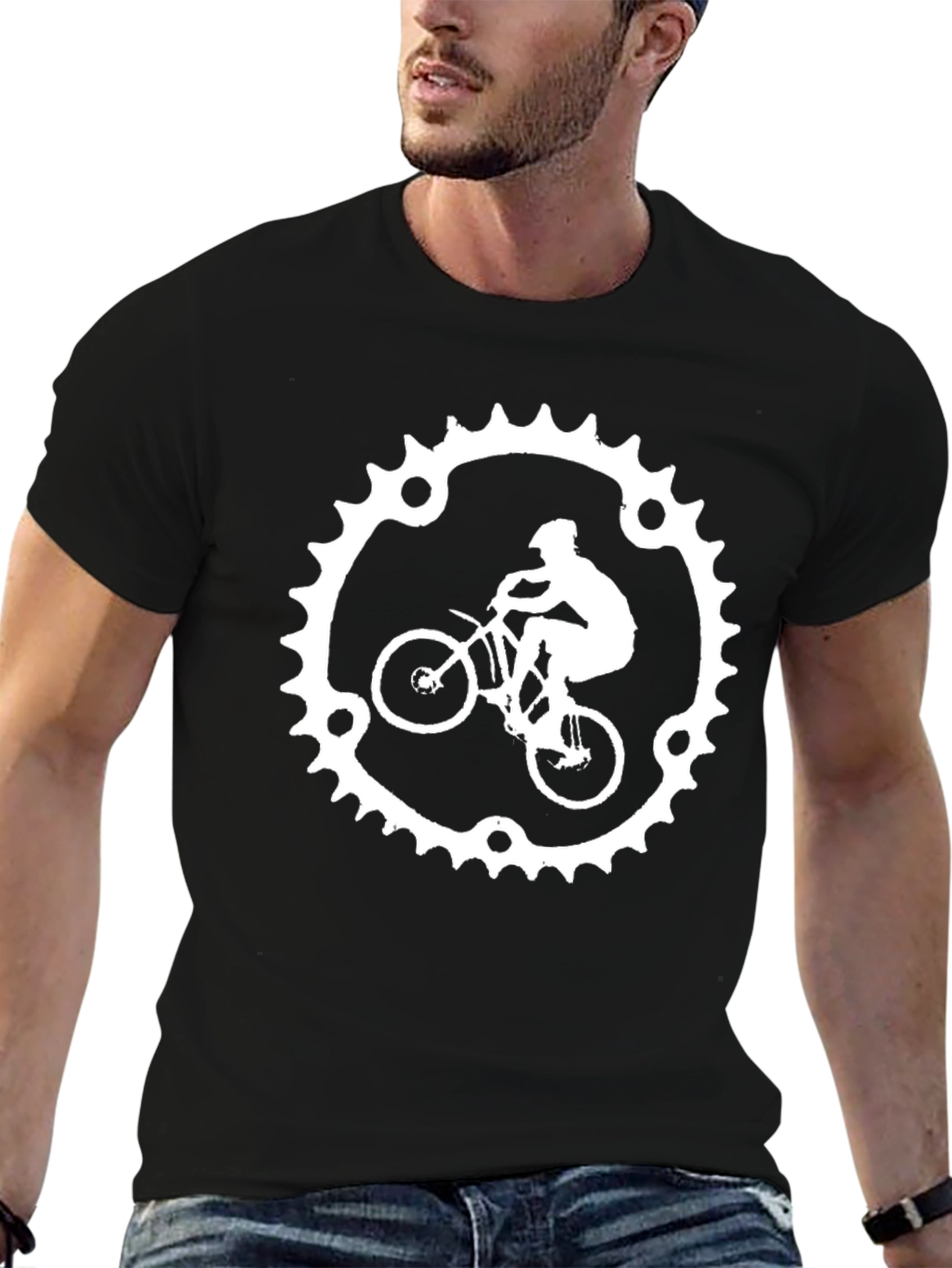 Black Cyclist Sprocket Graphic Tee - Black Cotton Blend view 6