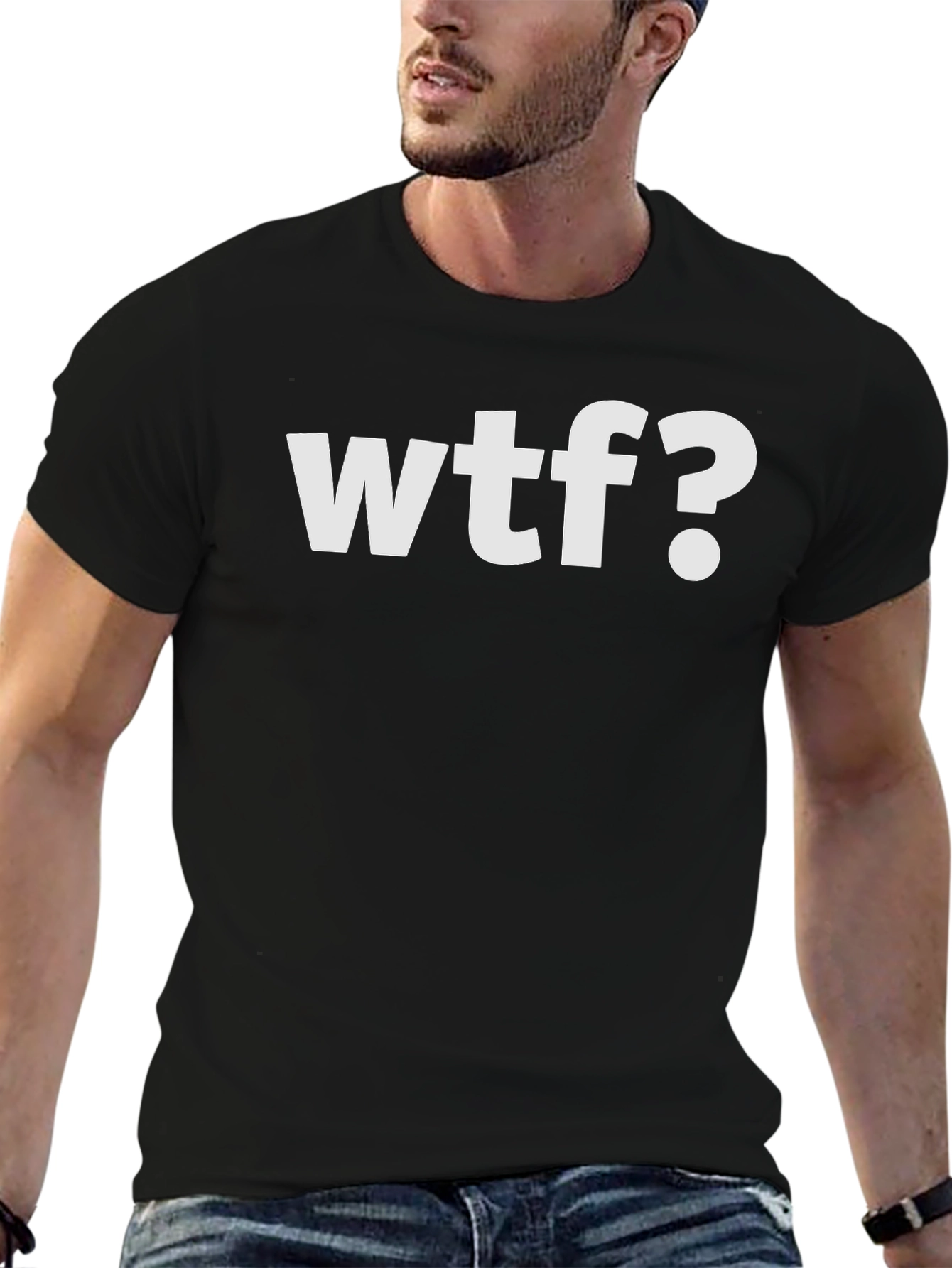 Black WTF? Graphic Print Crew Neck T-Shirt view 6