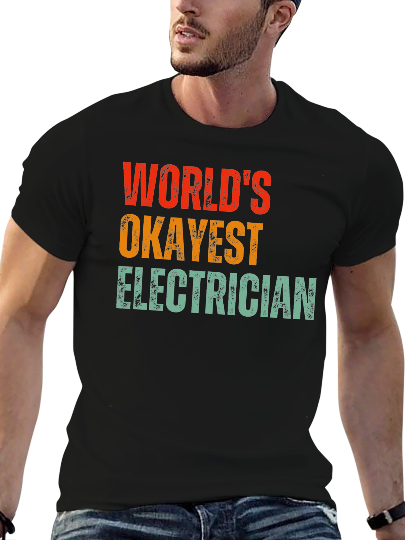 Black World's Okayest Electrician T-Shirt view 6