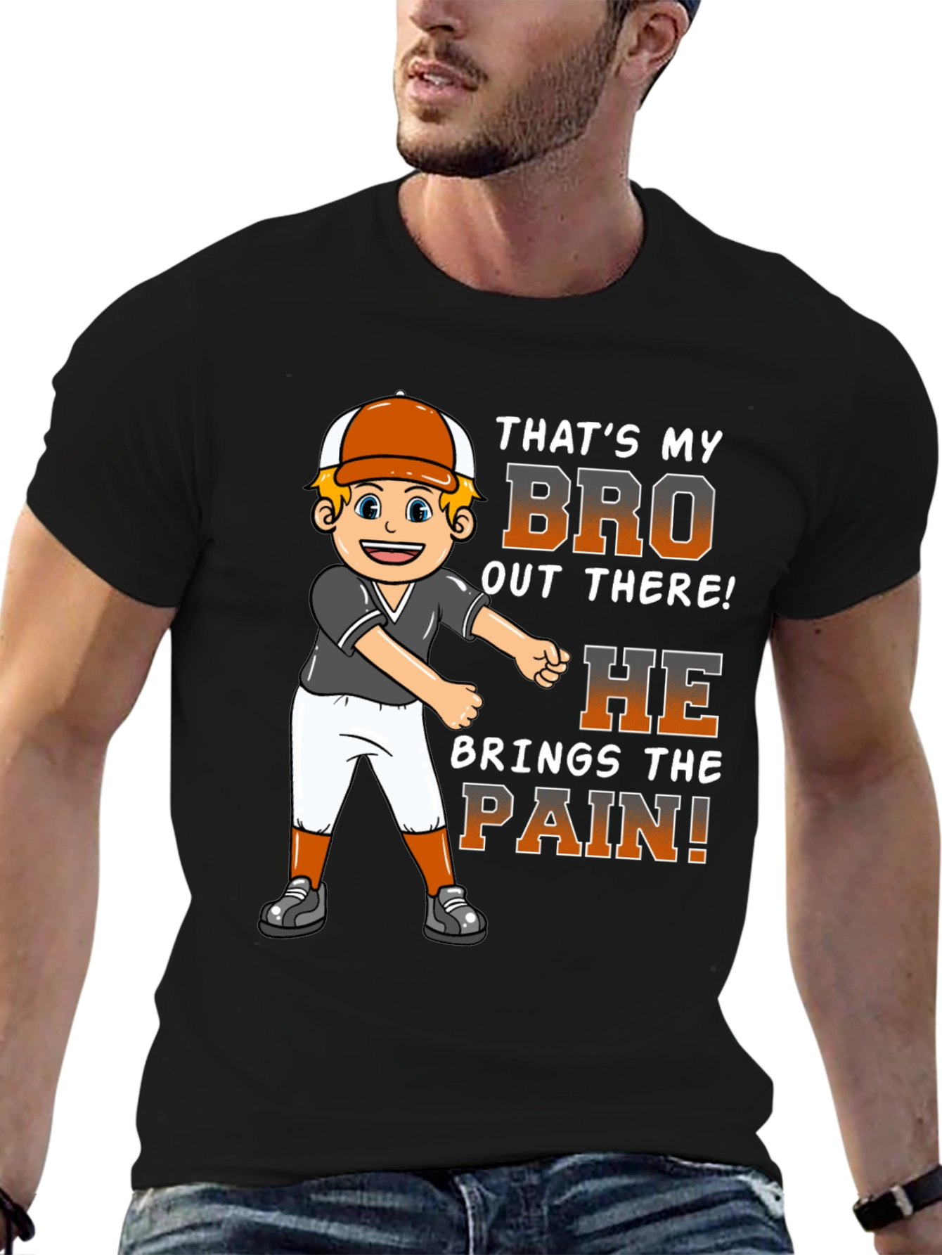 Black Baseball Bro T-Shirt - That's My Bro Out There! view 6