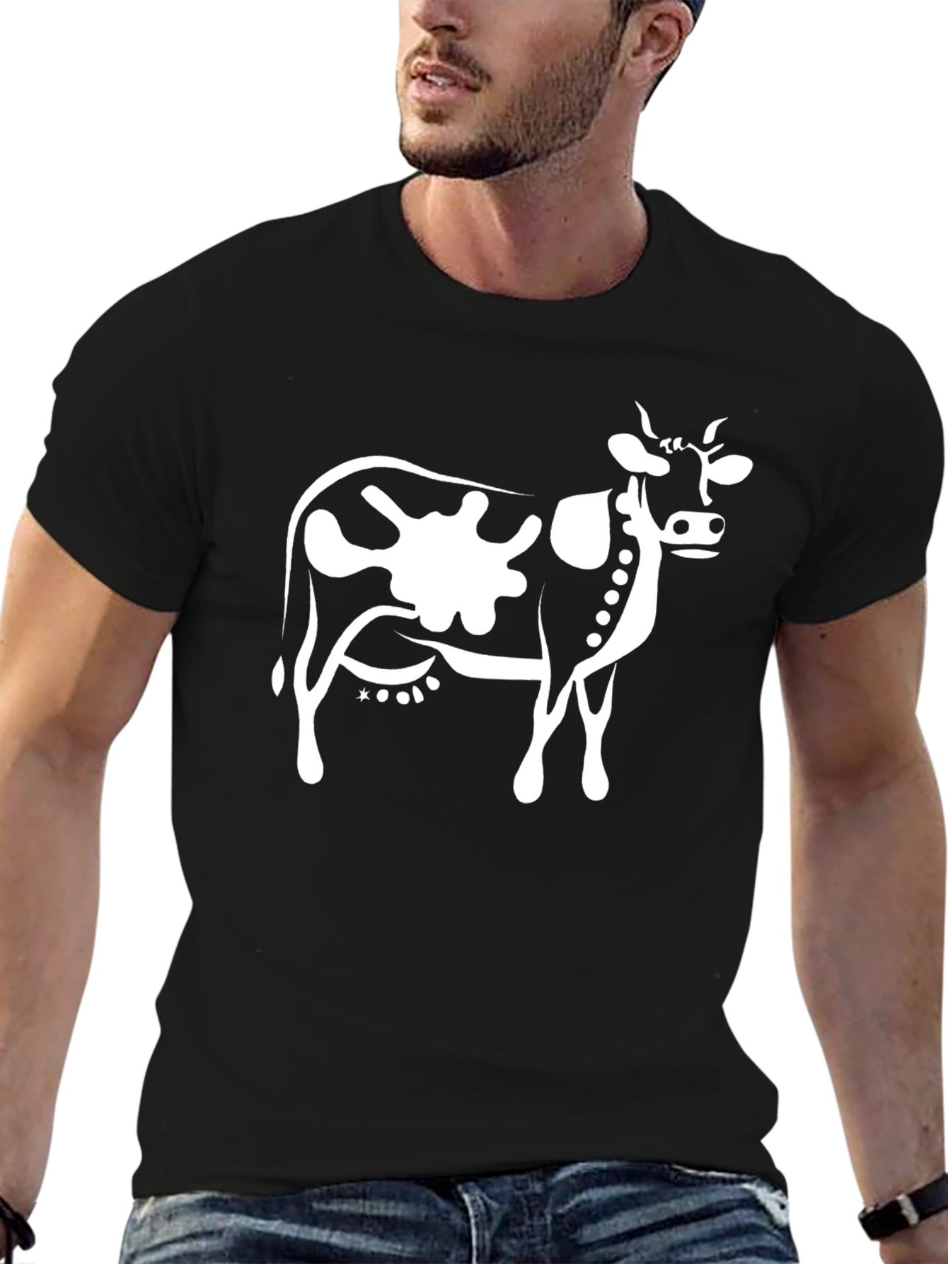Black Cow Graphic Tee - Black Cotton T-Shirt view 6