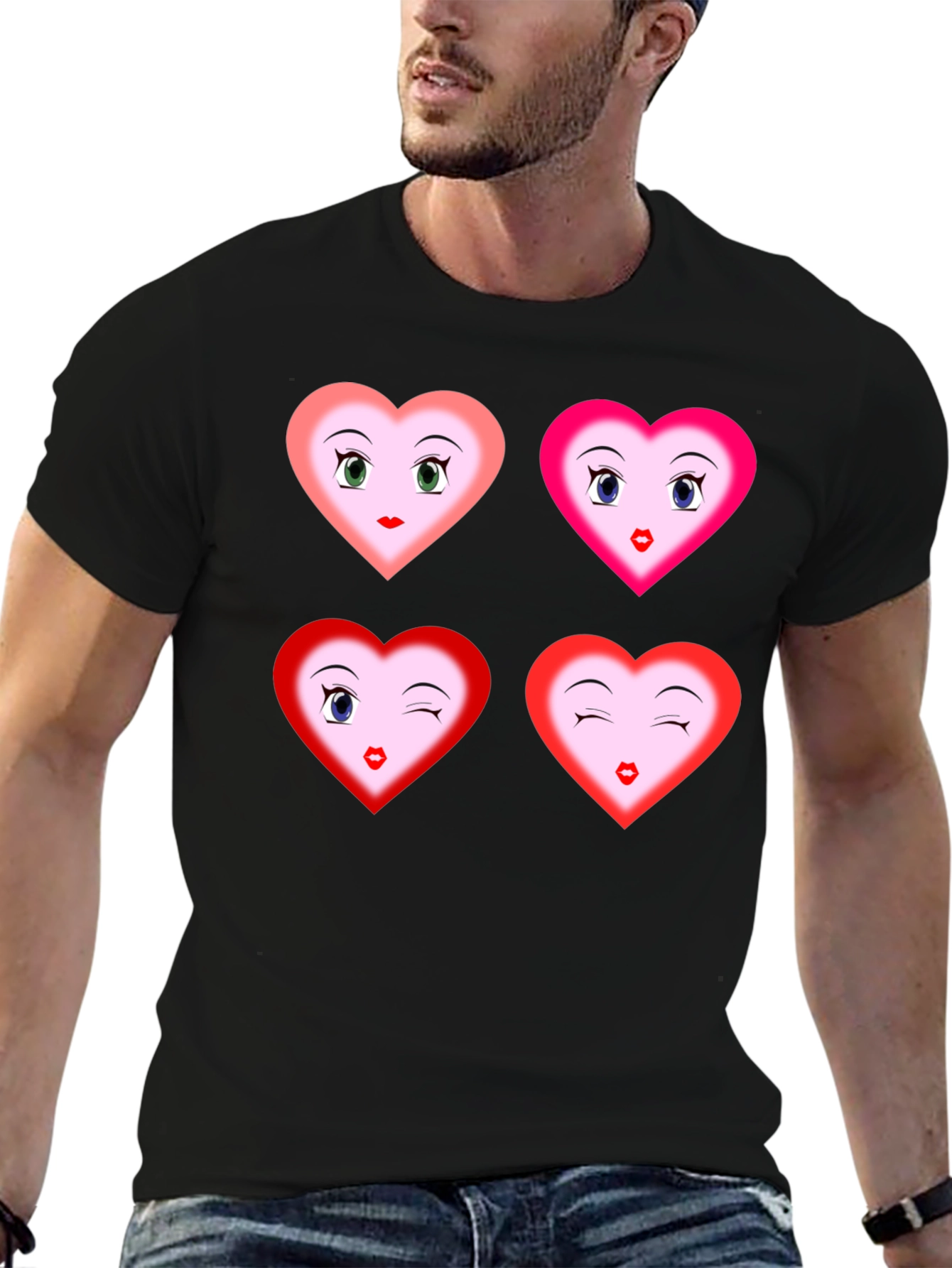 Black Heart Faces Graphic Tee - Fun, Unique Design view 6