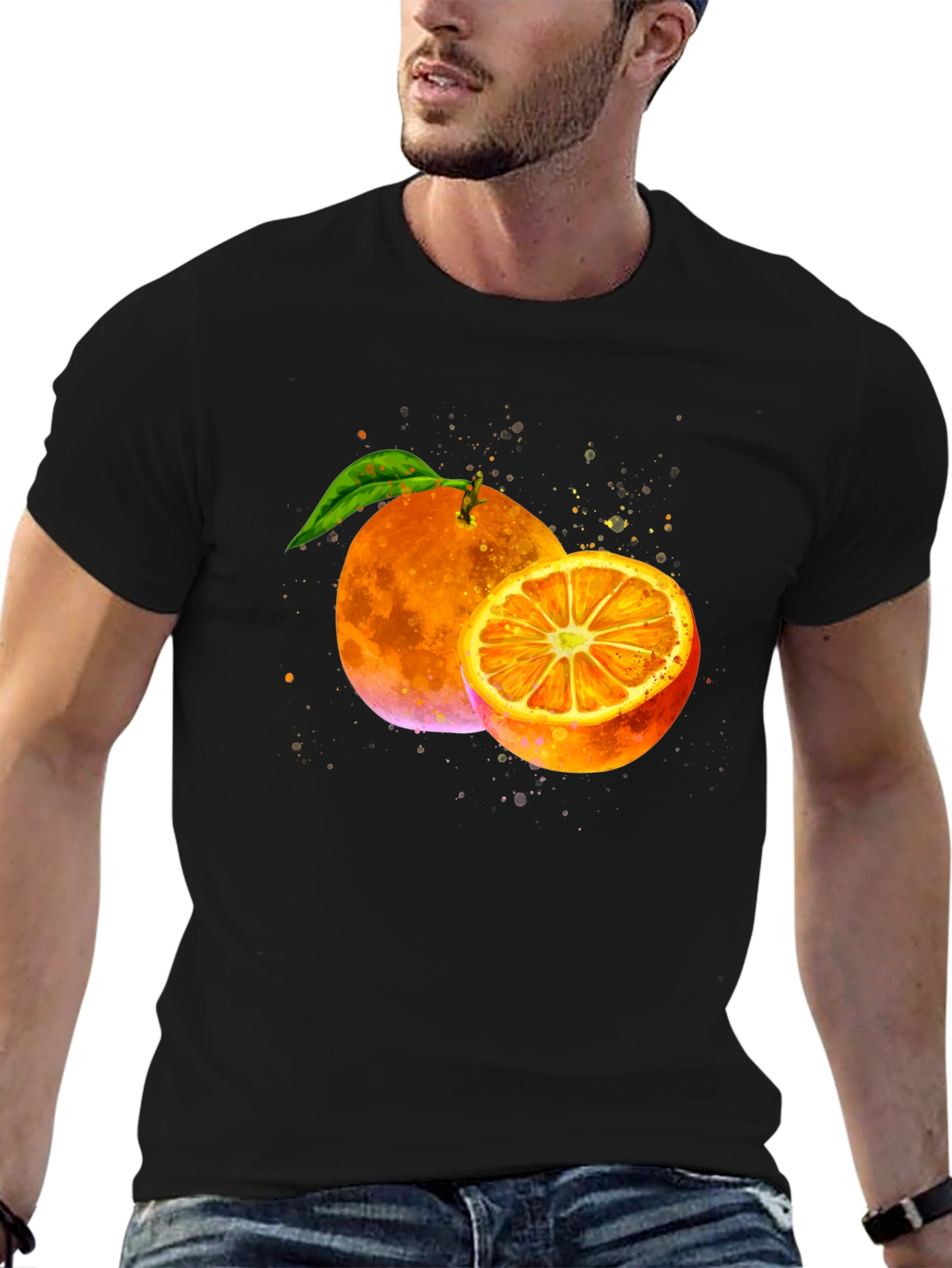 Black Orange Graphic Print Black T-Shirt view 6