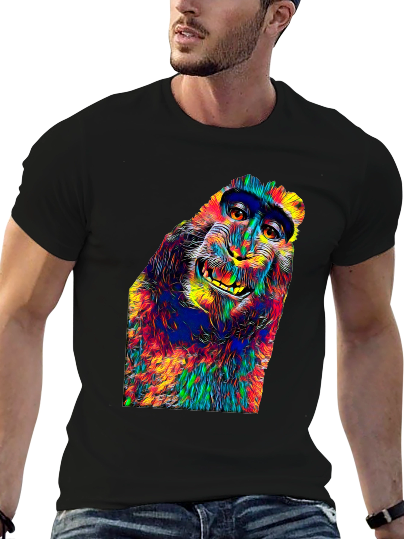 Black Vibrant Monkey Graphic T-Shirt - Unique Colorful Design view 6
