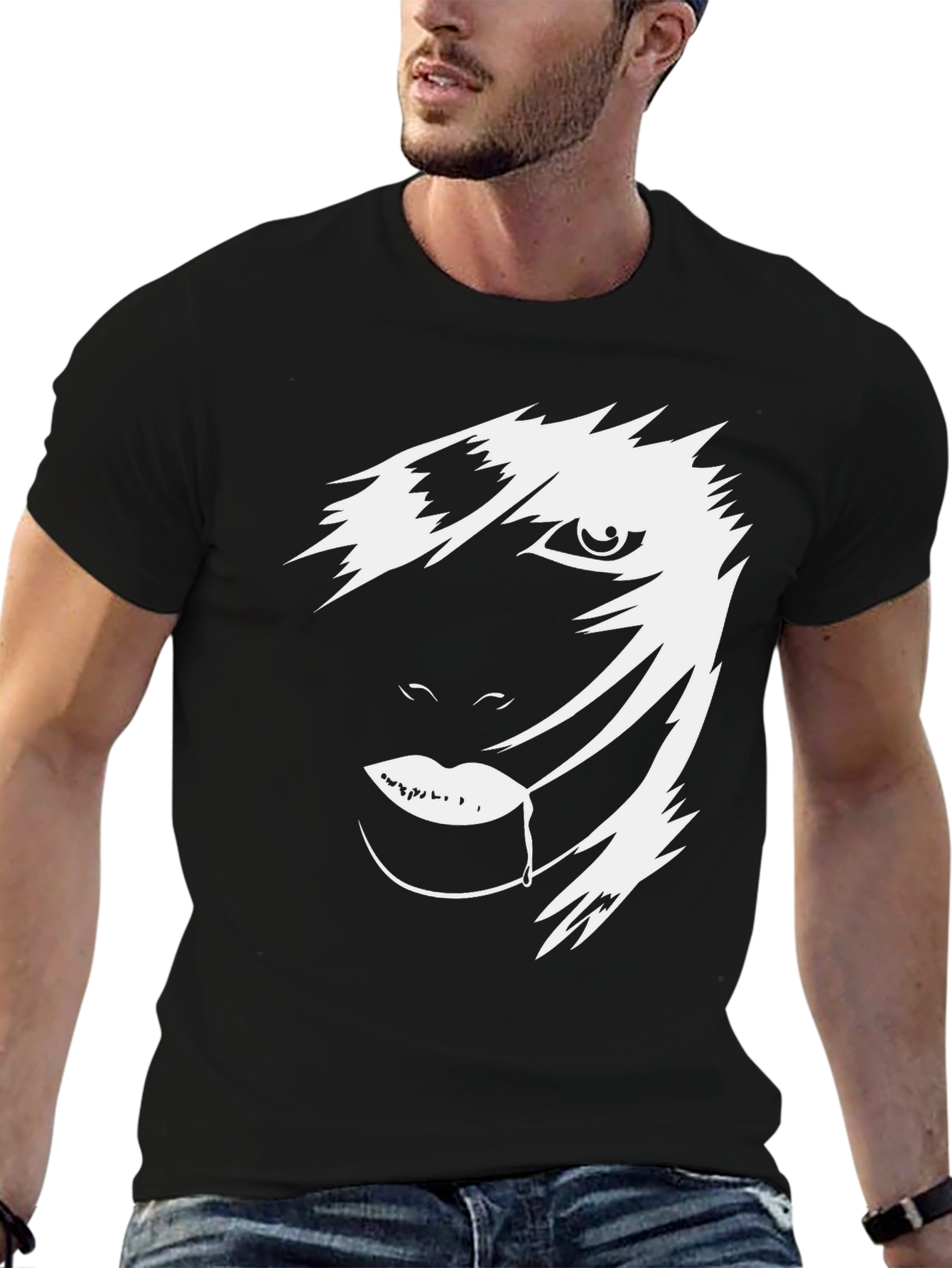 Black Abstract Face Graphic Tee - Men's Black T-Shirt view 6
