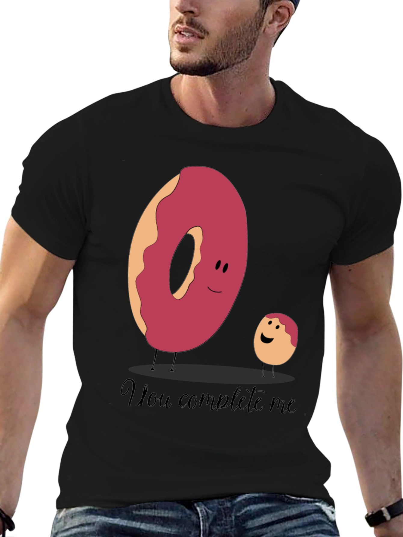 Black You Complete Me Donut Tee - Funny Foodie T-Shirt view 6