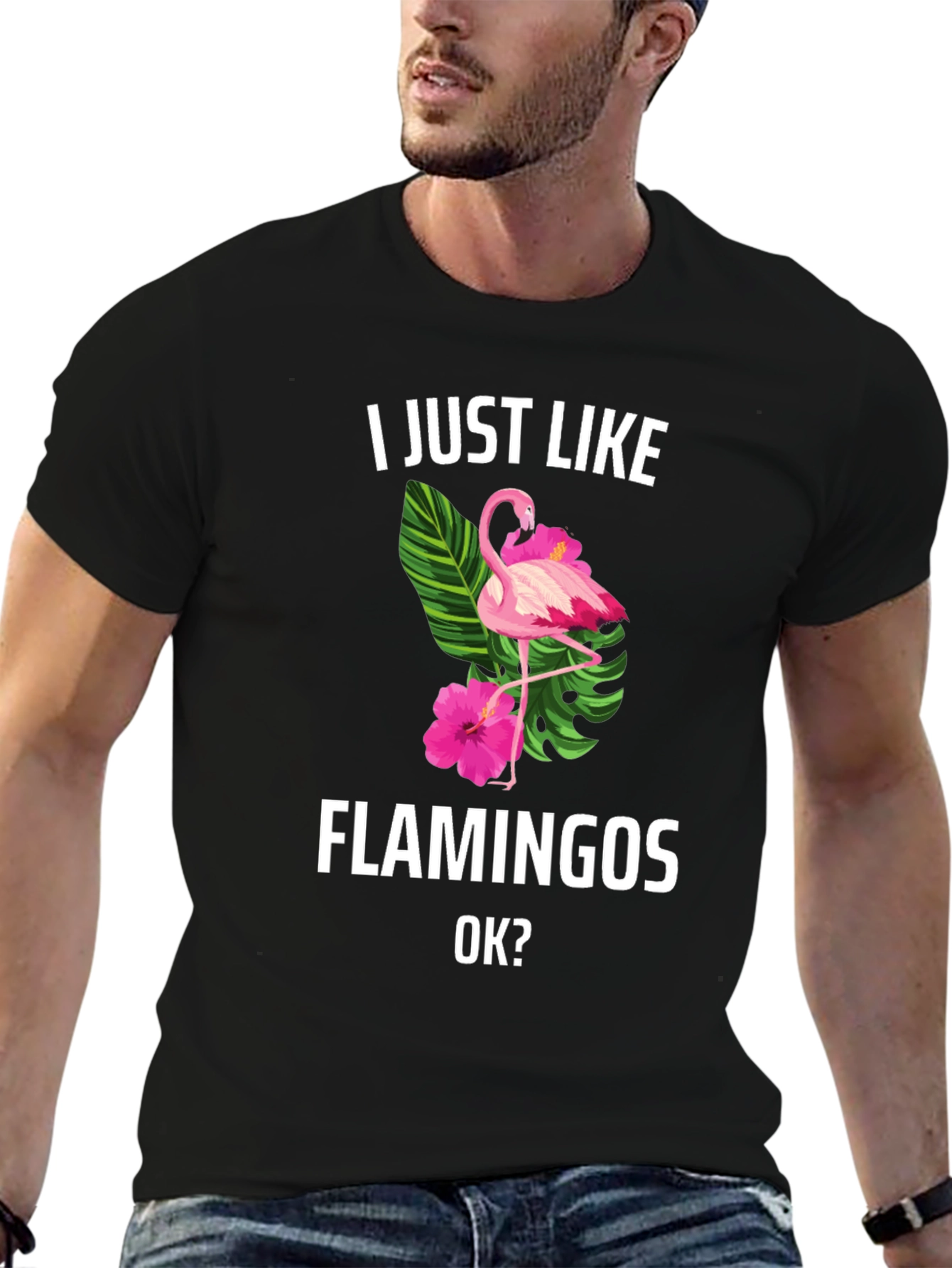 Black I Just Like Flamingos T-Shirt view 6