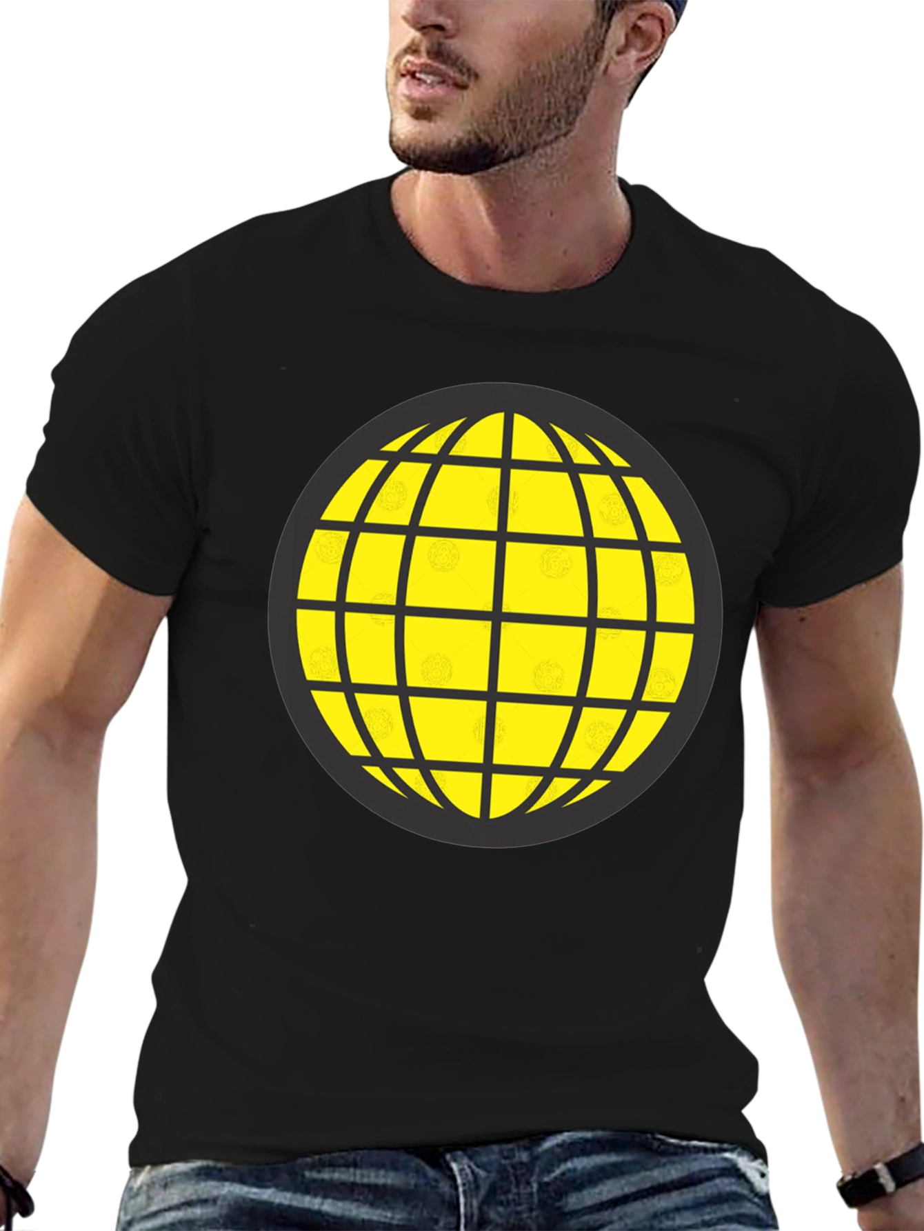Black Graphic Globe Tee - Black Cotton Blend view 6