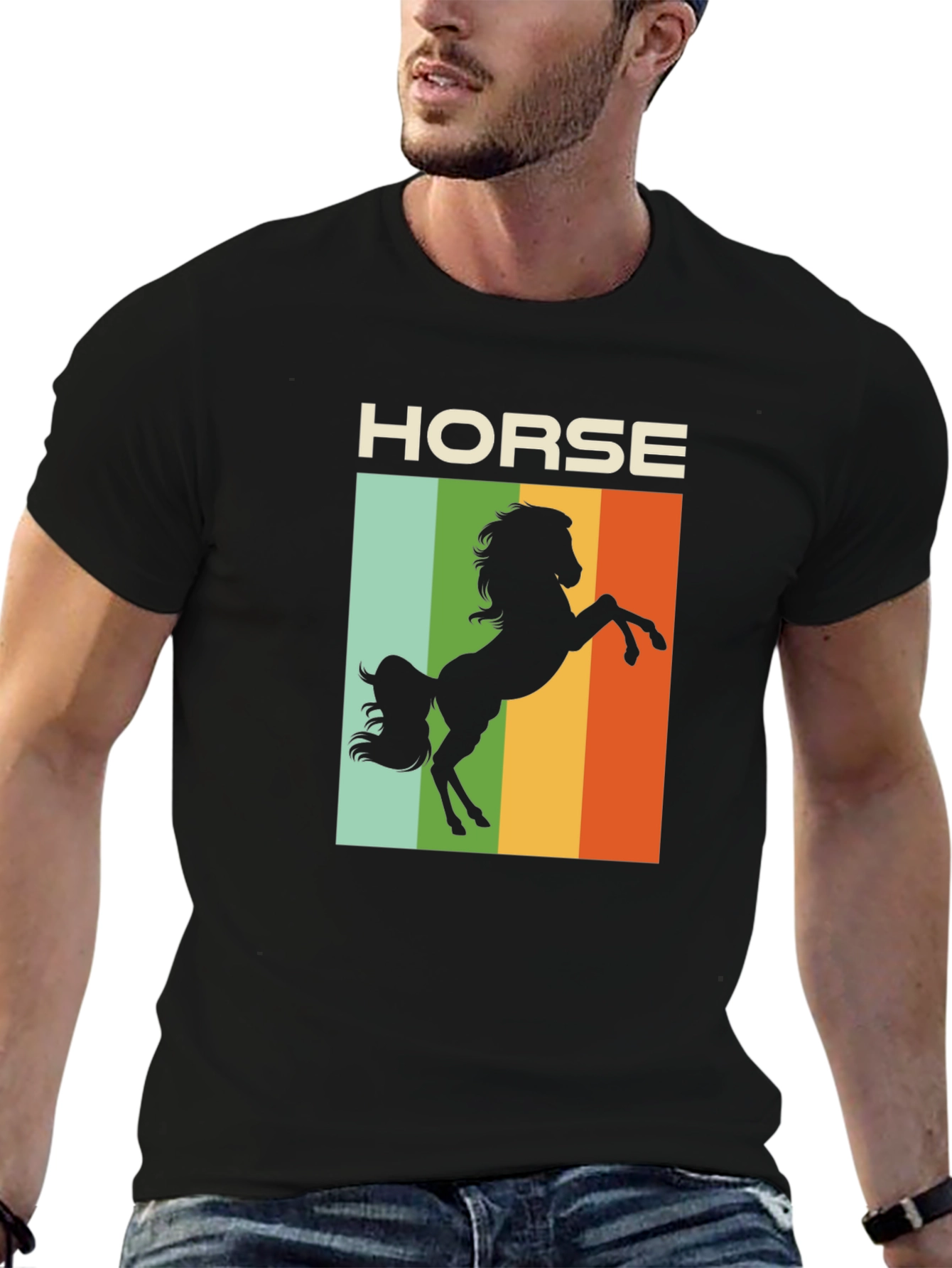 Black Retro Horse T-Shirt - Equestrian Style view 6