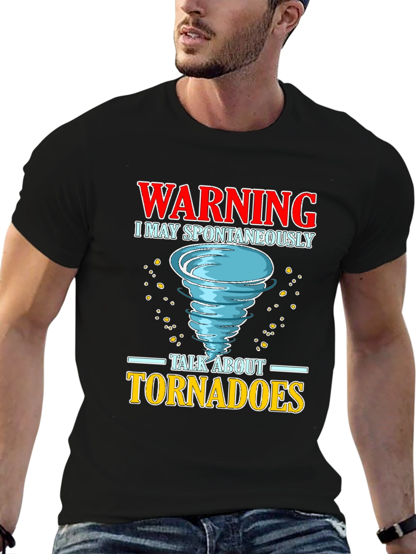 Black Warning Tornado Funny Graphic T-Shirt view 6