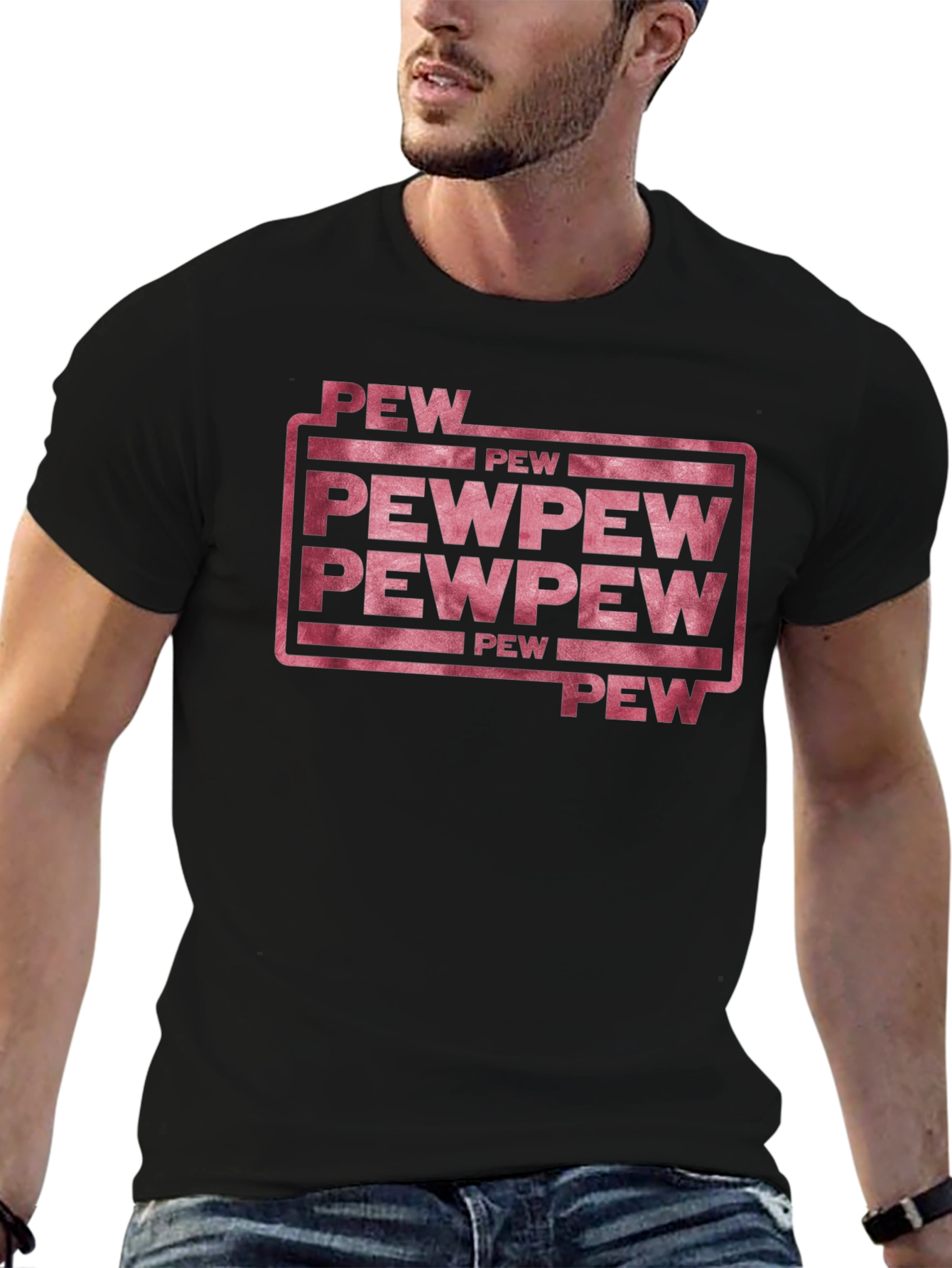 Black Pew Pew Funny Graphic T-Shirt view 6