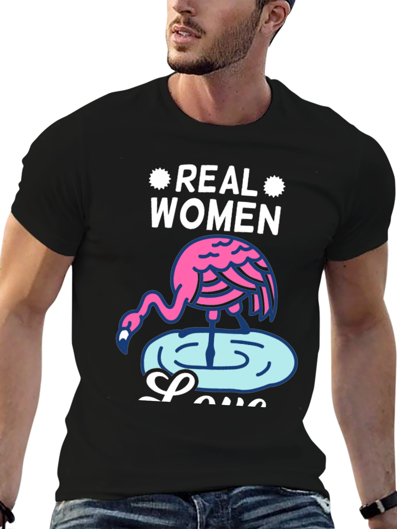 Black Real Women Love Flamingos Graphic T-Shirt view 6