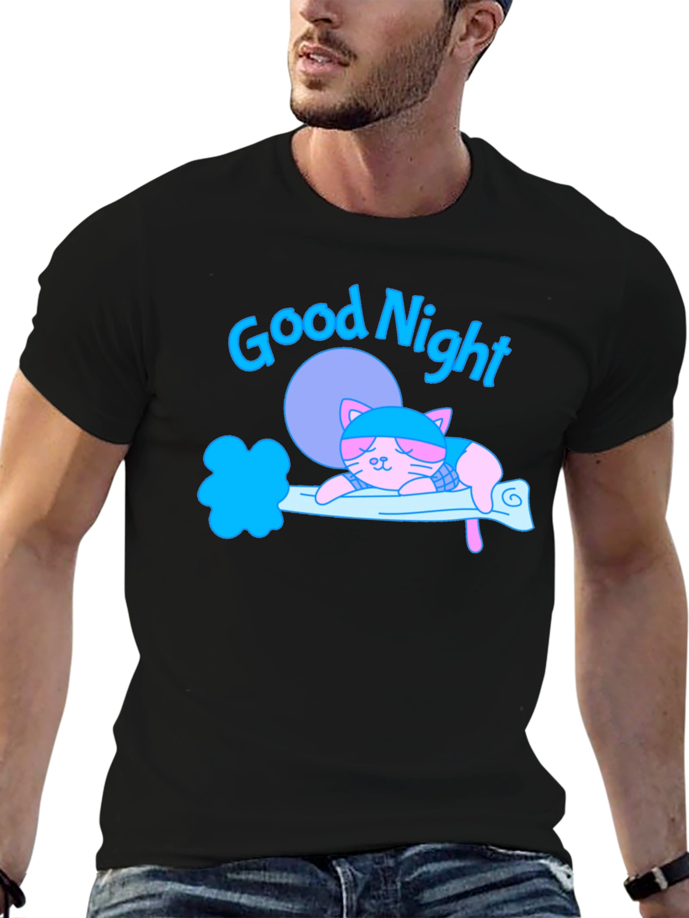 Black Good Night Cat T-Shirt view 6
