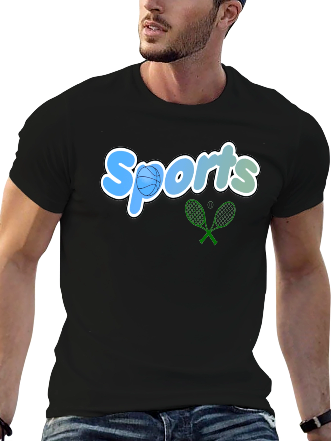 Black Sports Graphic Tee - Black Casual T-Shirt view 6