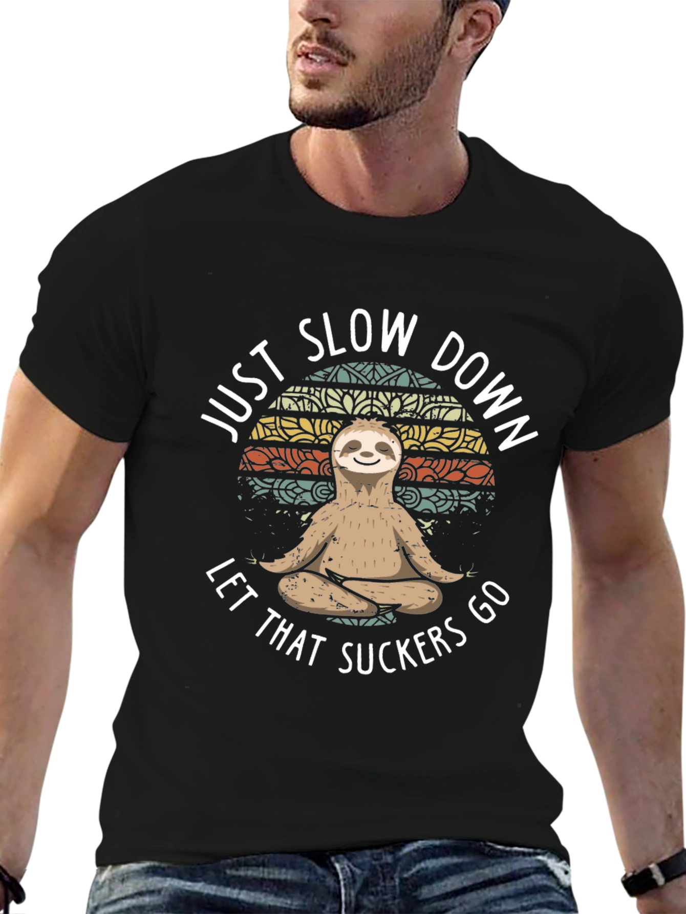 Black Just Slow Down Sloth T-Shirt view 6