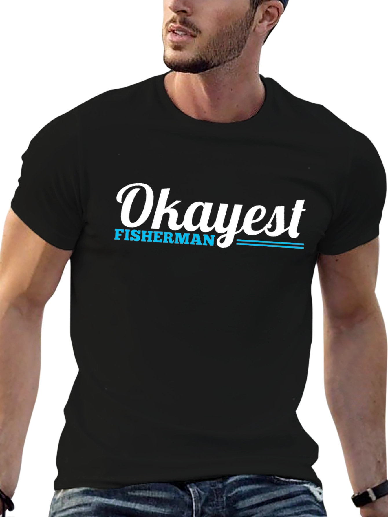 Black Okayest Fisherman Graphic Tee view 6