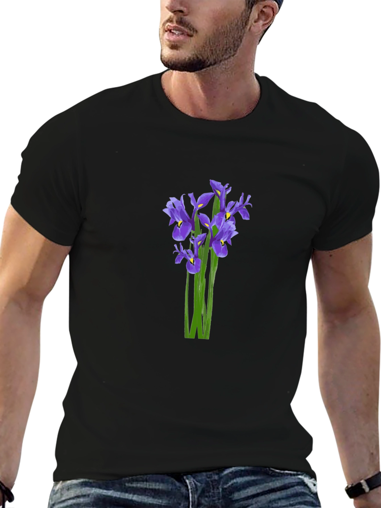 Black Floral Iris Graphic T-Shirt - Black view 6