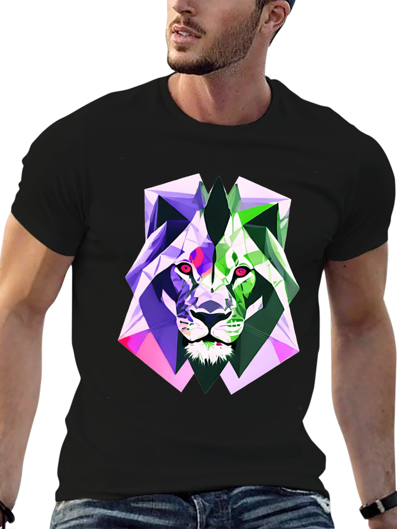 Black Geometric Lion Graphic Tee - Bold Style view 6