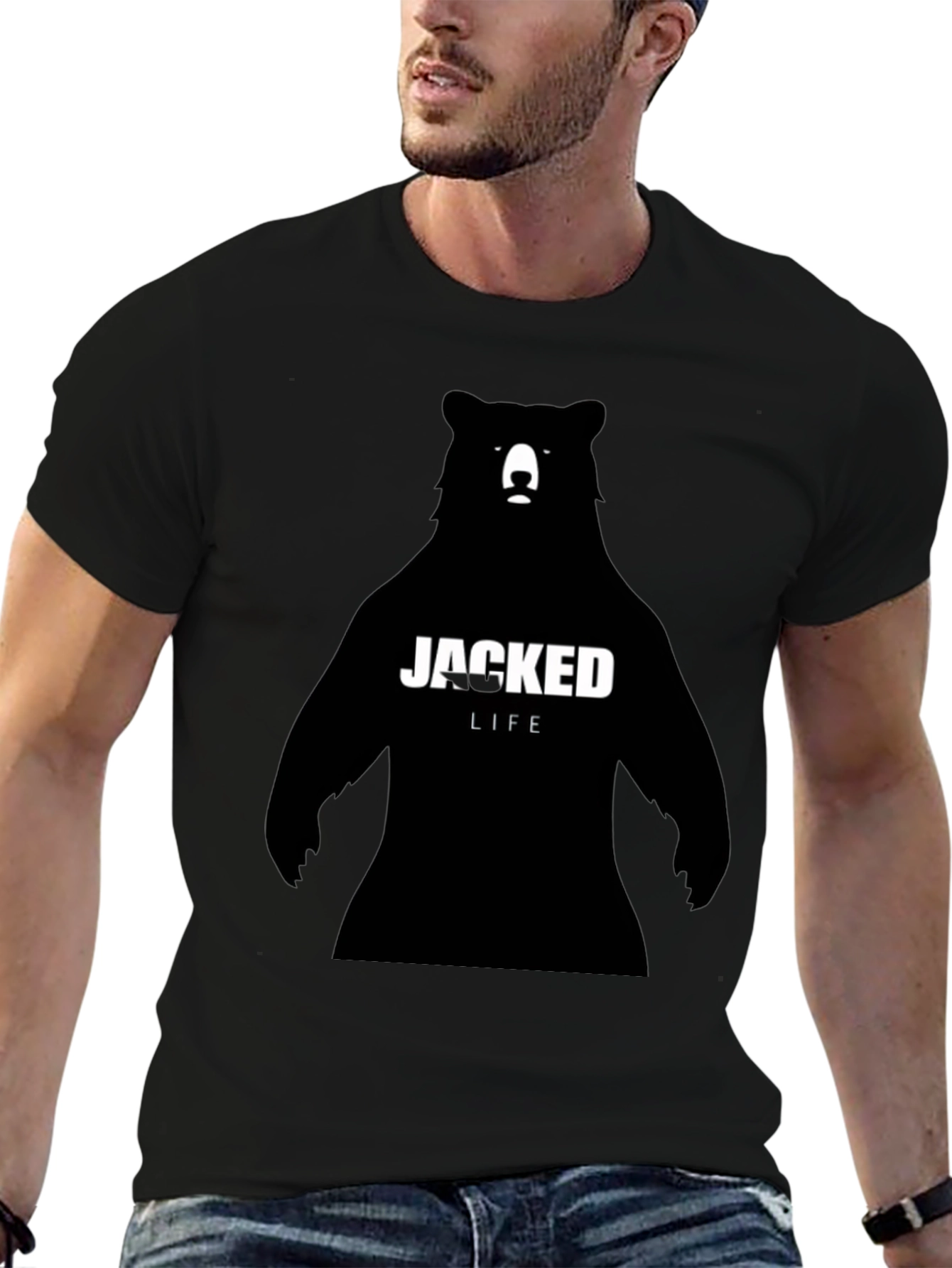 Black Jacked Life Bear Graphic T-Shirt - Black view 6